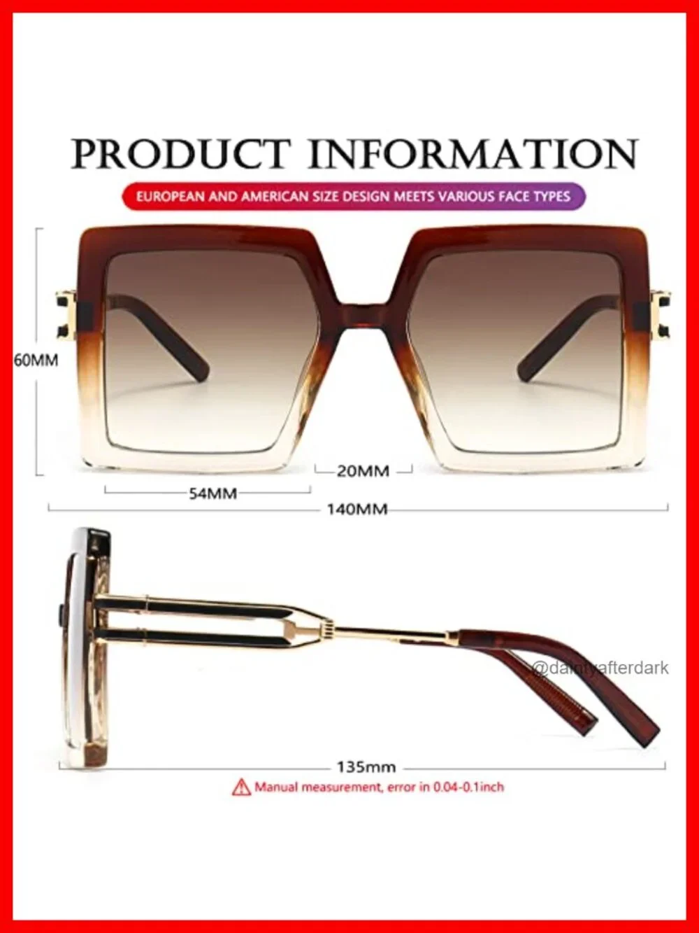 Oversized Square Sunglasses UV400 Protection Retro Design